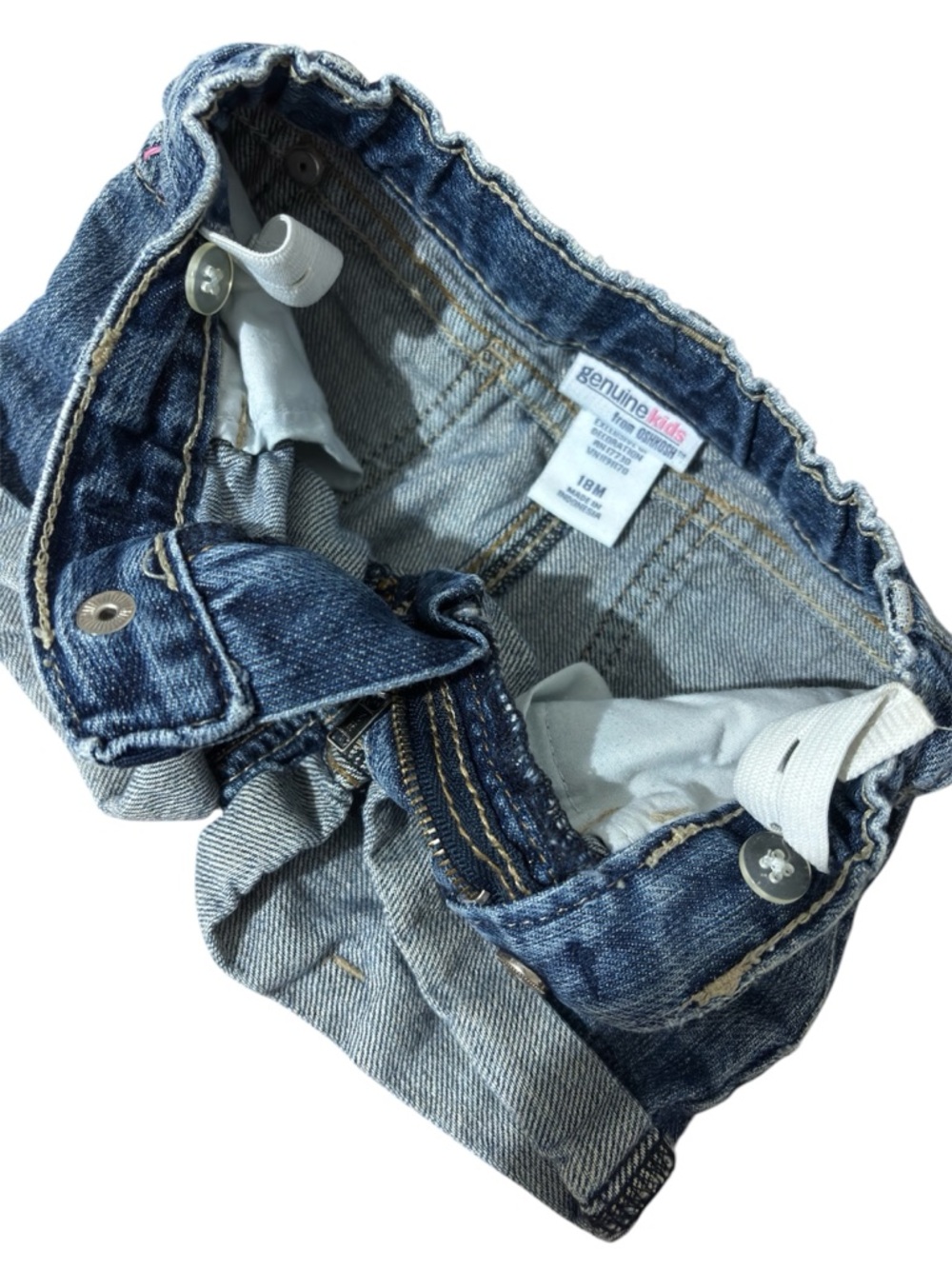 Denim Rolled-Cuff Shorts with Pink Stitch Detail Size 18m - Picture 4 of 5